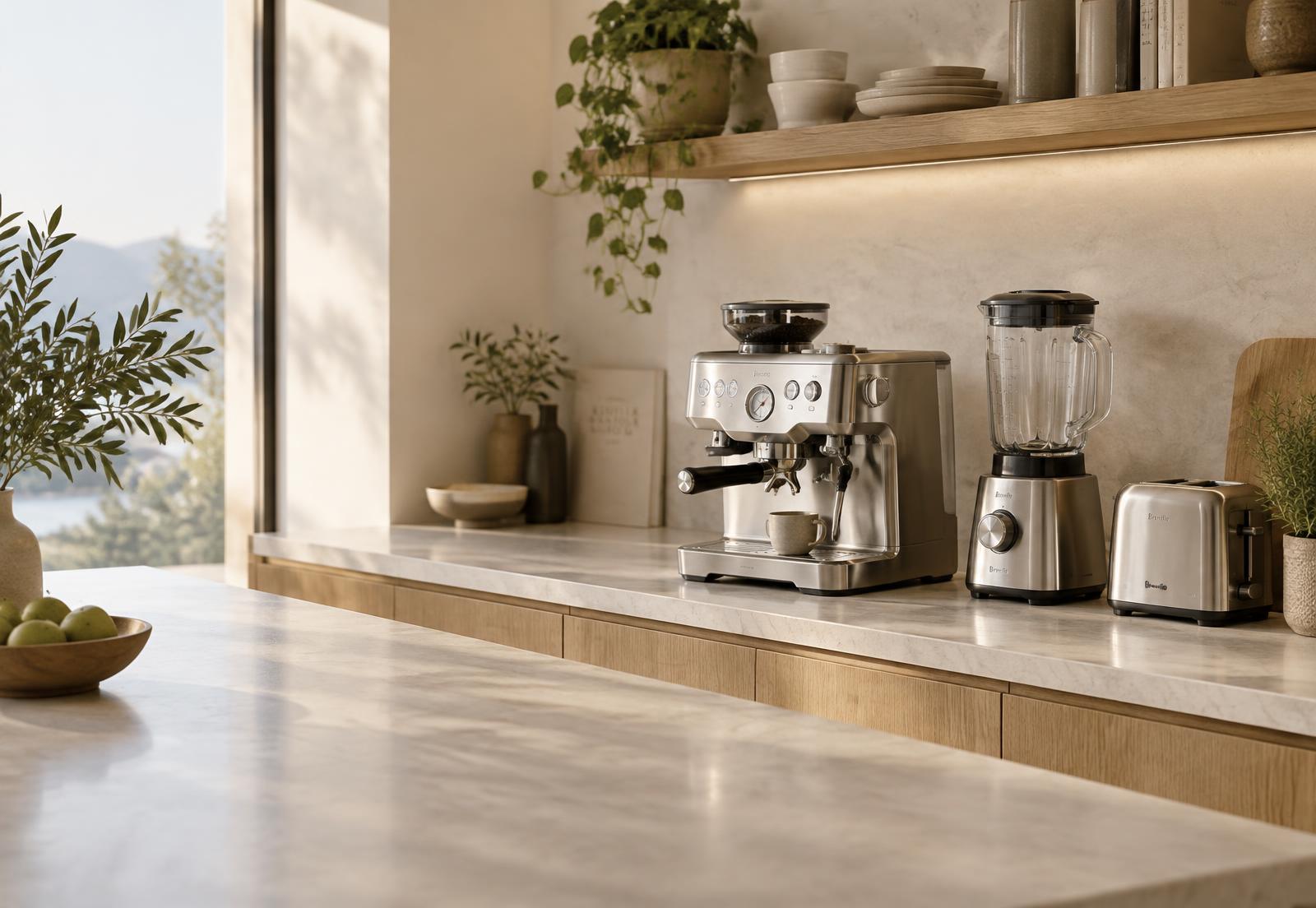 Modern kitchen with espresso machine and blender