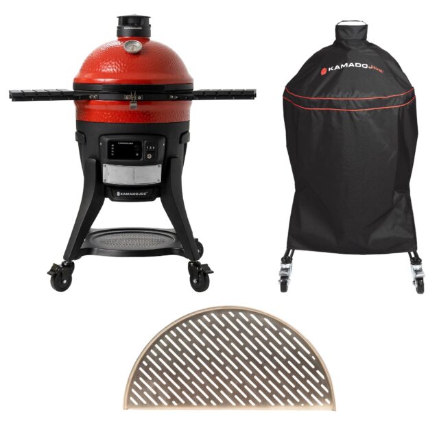 Konnected Joe Digital Charcoal Grill and Smoker, Cover, and Grate Bundle