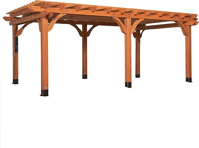 Beaumont 20 ft. x 12 ft. Light Brown Traditional Outdoor All Cedar Wood Patio Pergola Shade Structure with Electric - Image 7