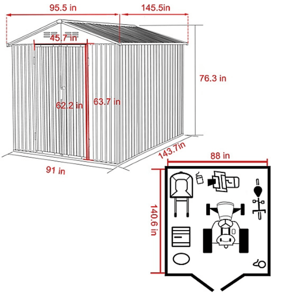 Veikous 8 ft. x 12 ft. Outdoor Storage Shed with Lockable Door and Vents - Image 9