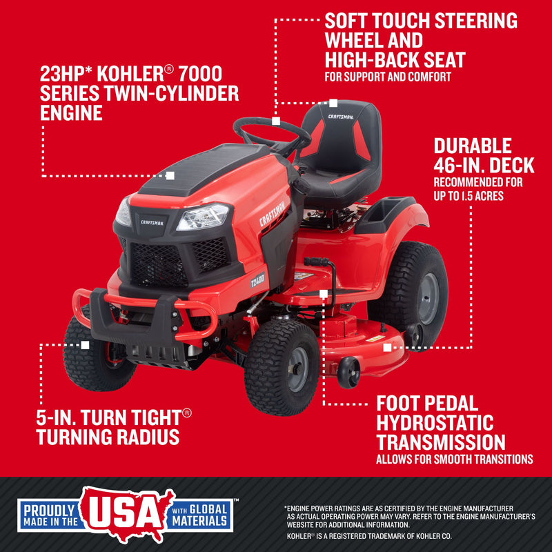 Craftsman T2400 – 46″ Hydrostatic Gas Riding Mower - Image 4
